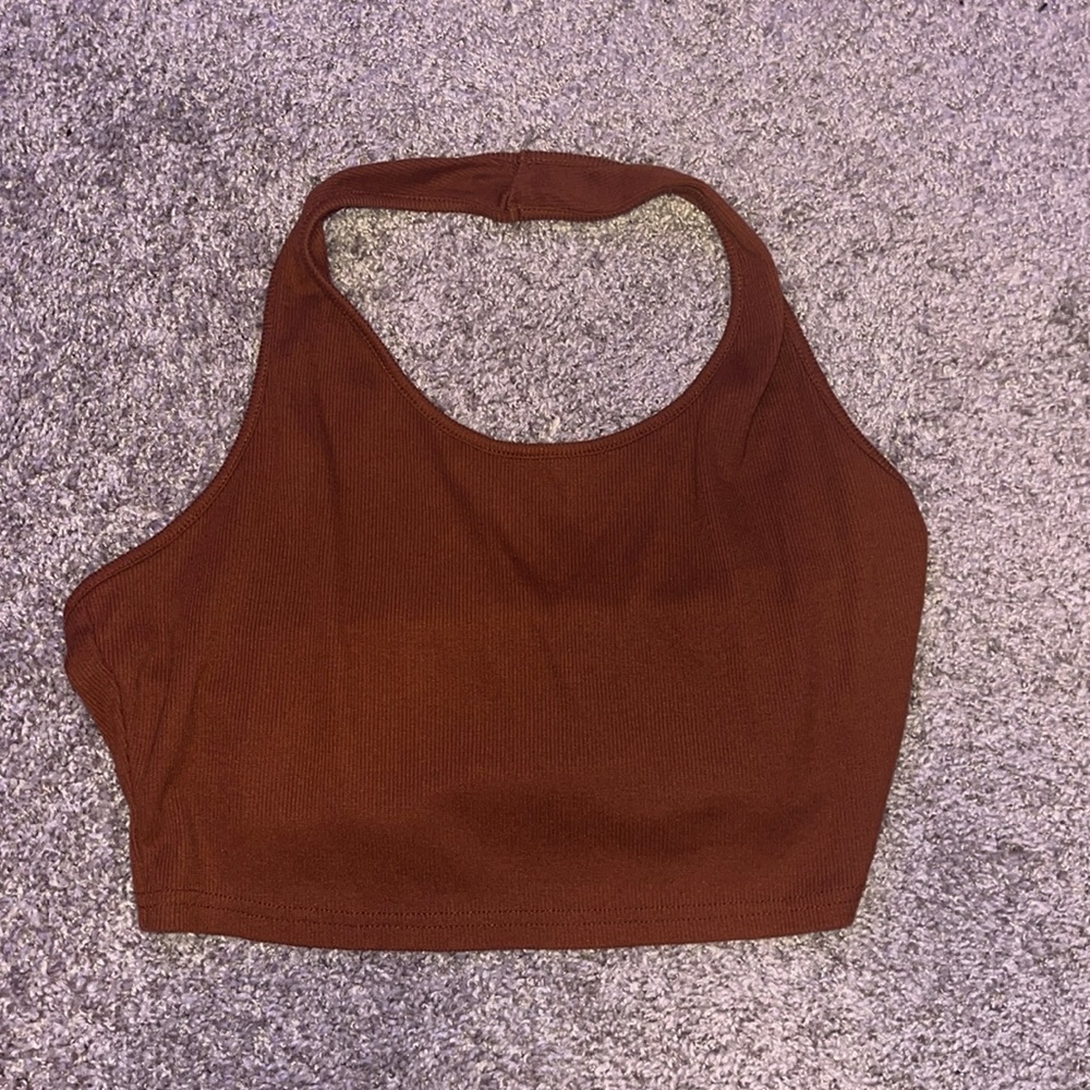 SHEIN Large Brown Halter Cropped Top